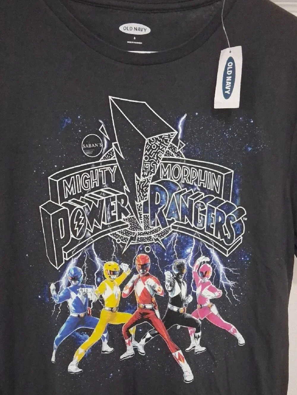 Old Navy Black Mighty Morphin Power Rangers Graphic Tee with Multicolor Rangers